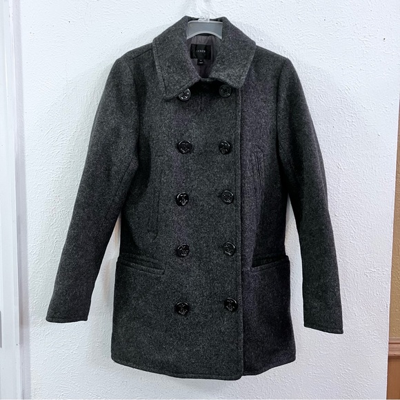 J Crew gray wool insulated double breasted pea coat - Picture 1 of 12